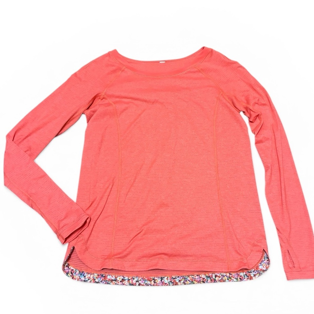 Lululemon Athletic Top LS Coral Floral Hem Thumbhole Womens size 6